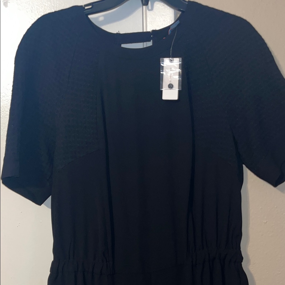 Anthropologie Black Textured Short Sleeve Dress - Picture 2 of 9